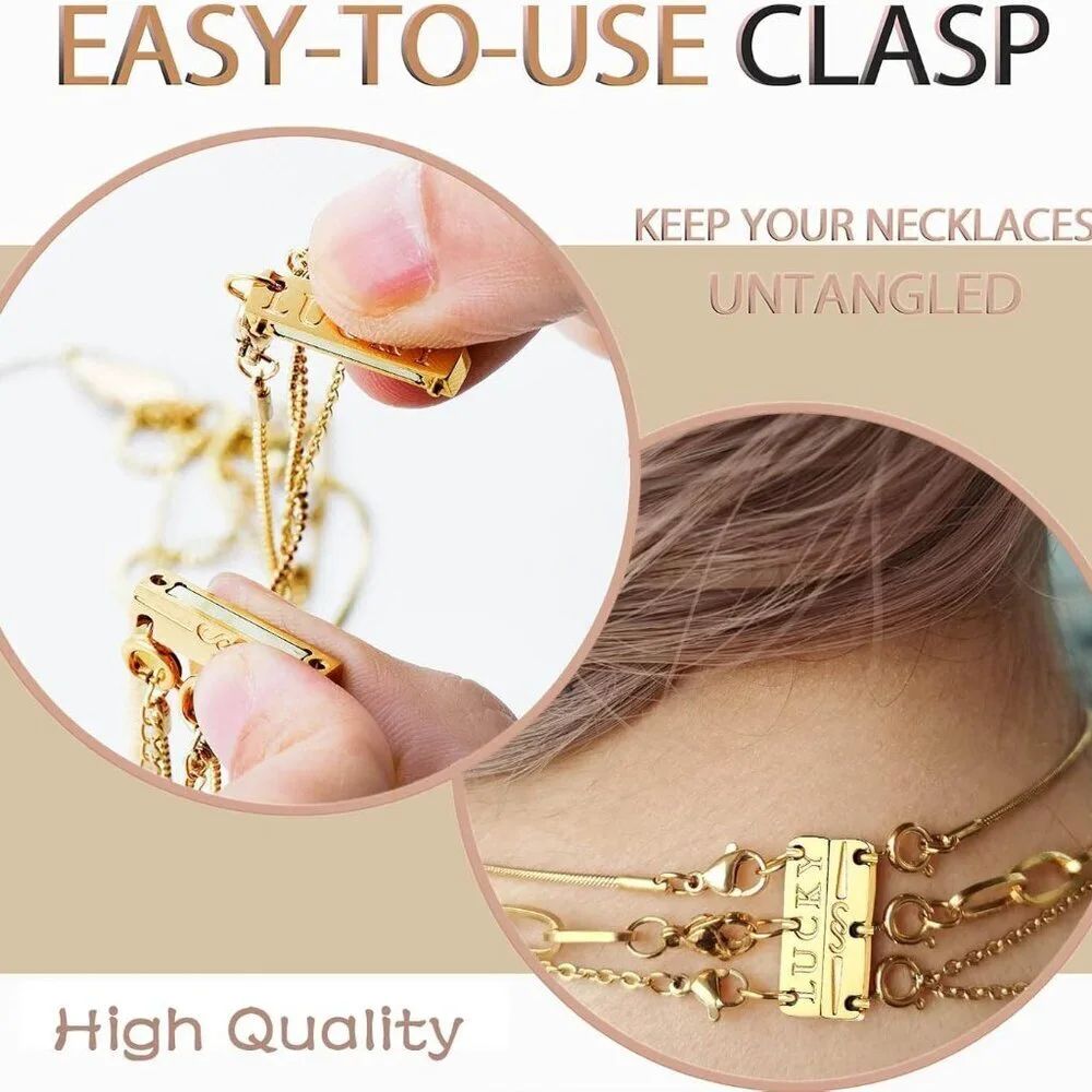 Lucky Necklace Layering Clasp 18K Gold and Silver Strong Multiple Necklace Clasp - Picture 2 of 8